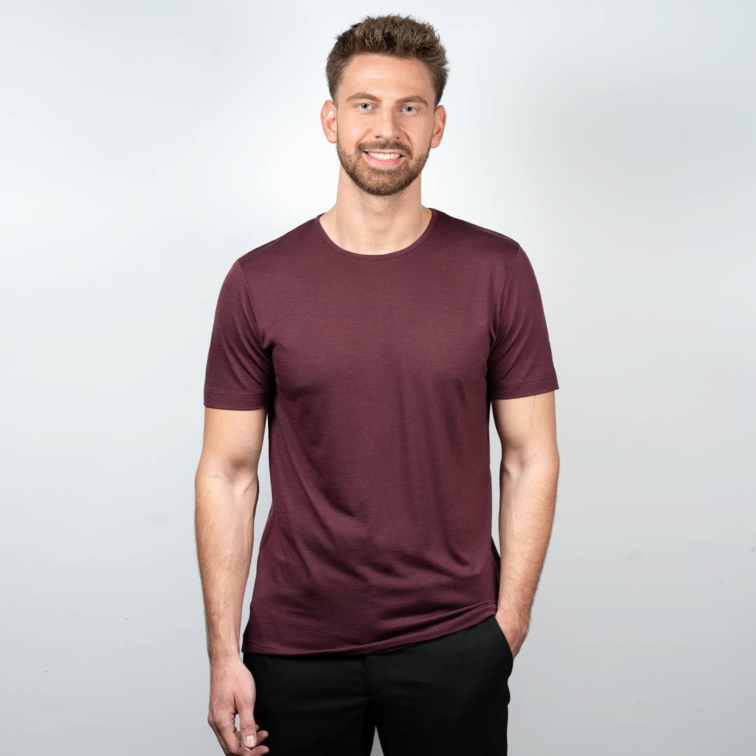 Merino T-Shirt Herren Weinrot