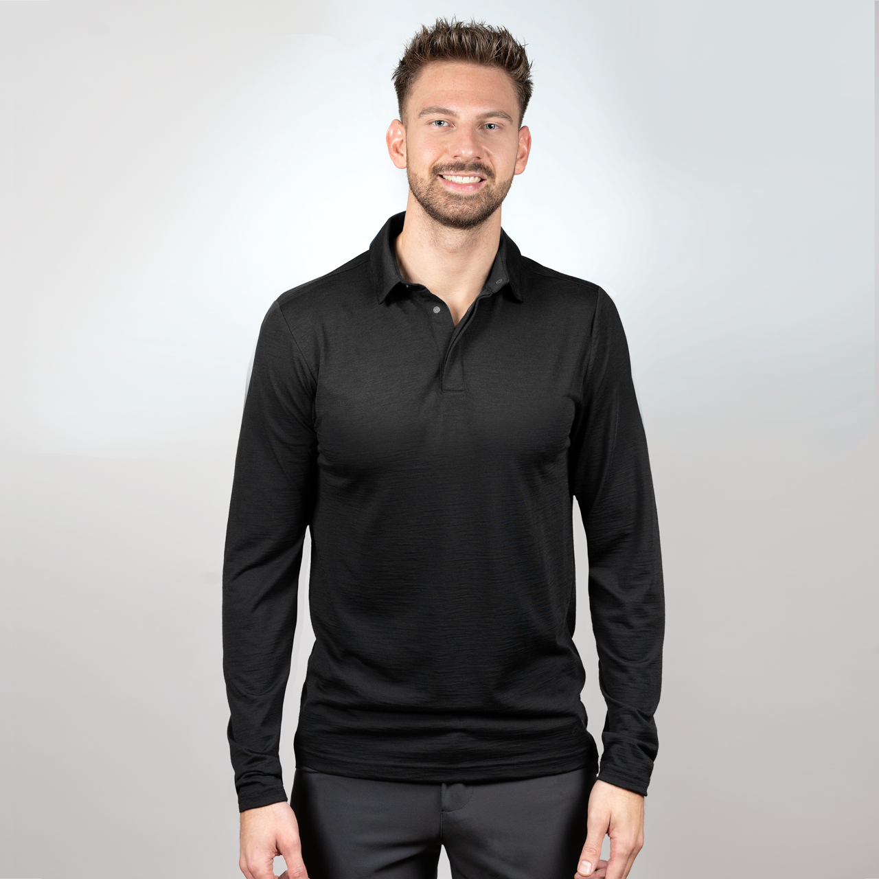 PURE MERINO Langarm Poloshirt