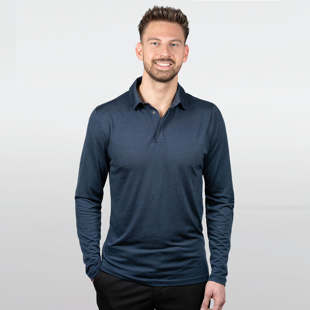 PURE MERINO Langarm Poloshirt