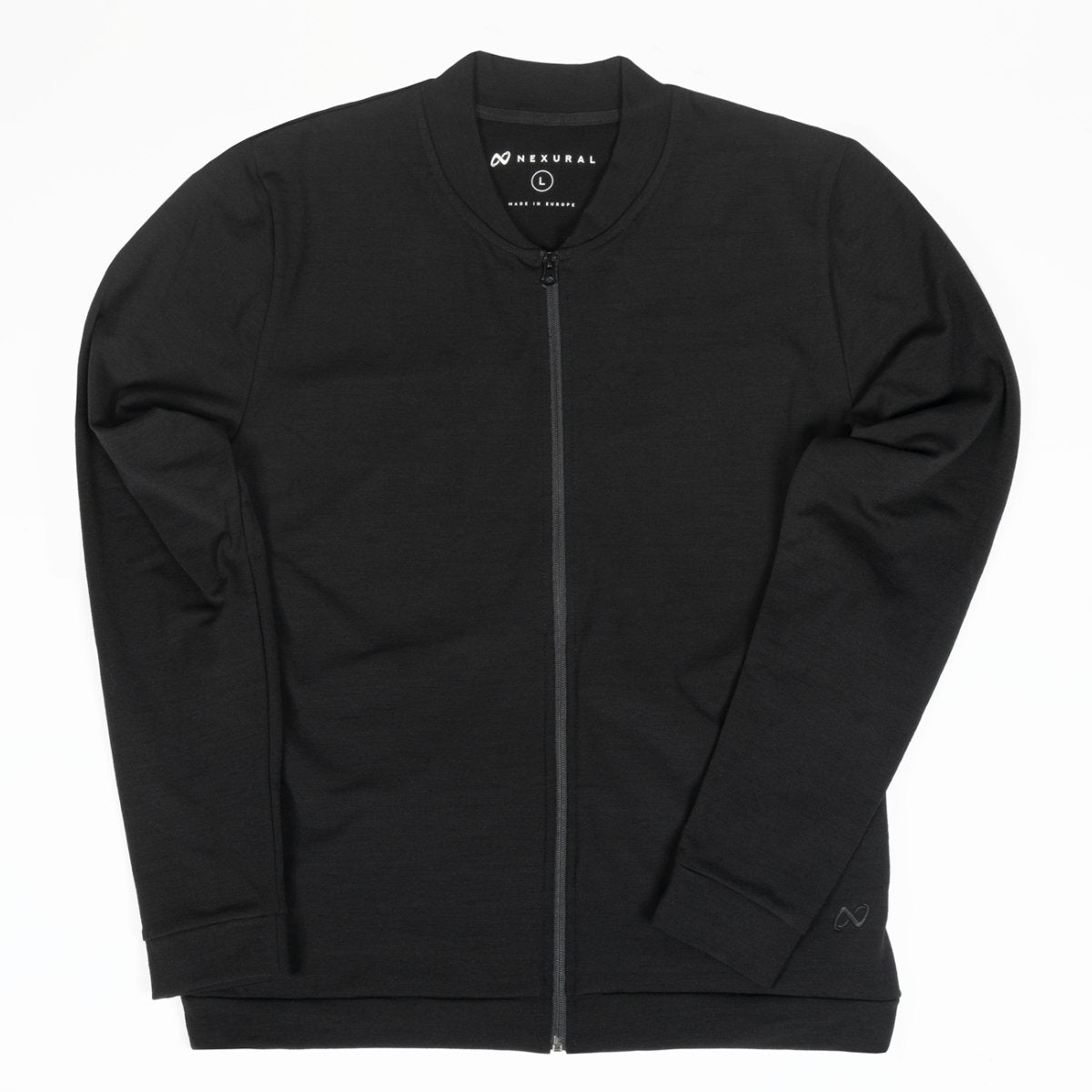 Nexural Premium Merino Zip Jacke Schwarz flach liegend