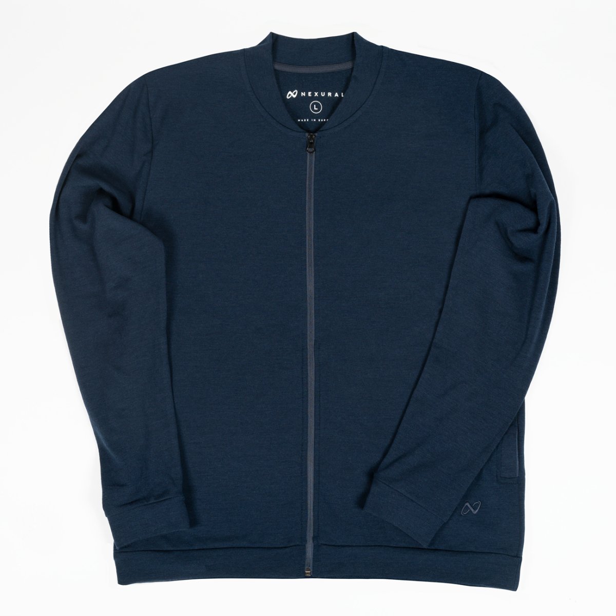Nexural Premium Merino Zip Jacke Navy flach liegend