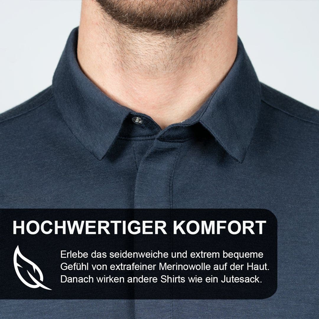 Nexural Pure Merino Poloshirt Navy Kragen