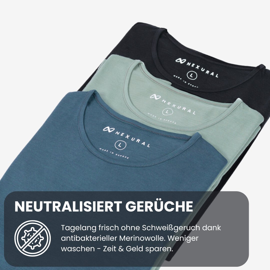 Nexural Pure Merino T-Shirt Herren Schwarz, Petrolblau, Mintgrün